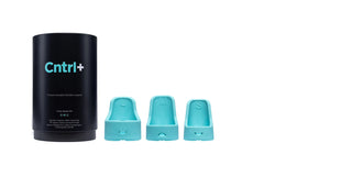 Black cylindrical container with 'Cntrl+' logo and three Cntrl+ devices in L, M, and S sizees