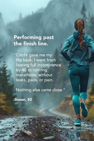 Person running on a trail with motivational text overlay